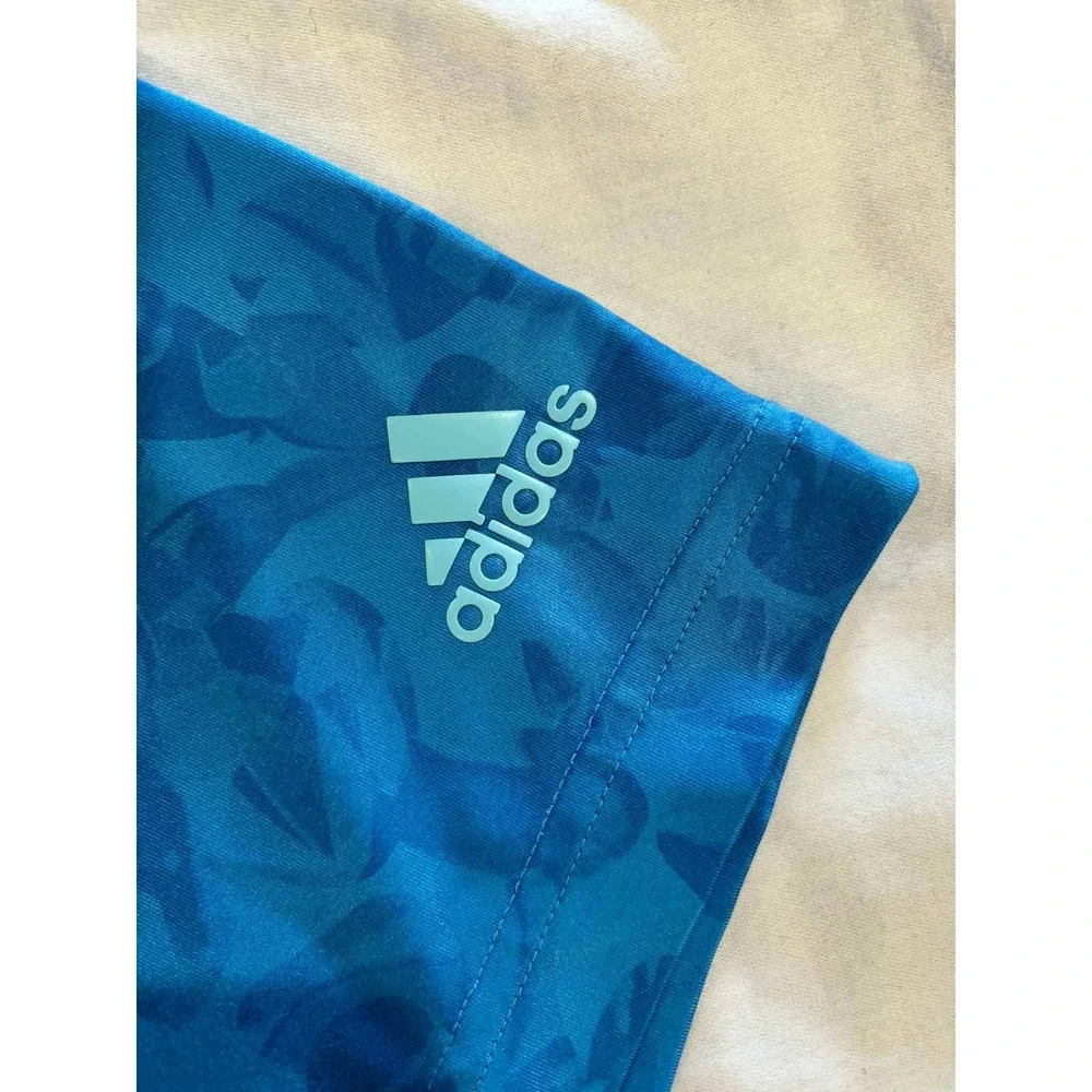 Adidas Mens Blue Tonal Leaf Print Golf Polo Shirt Large Mountain Logo Short Slv‎